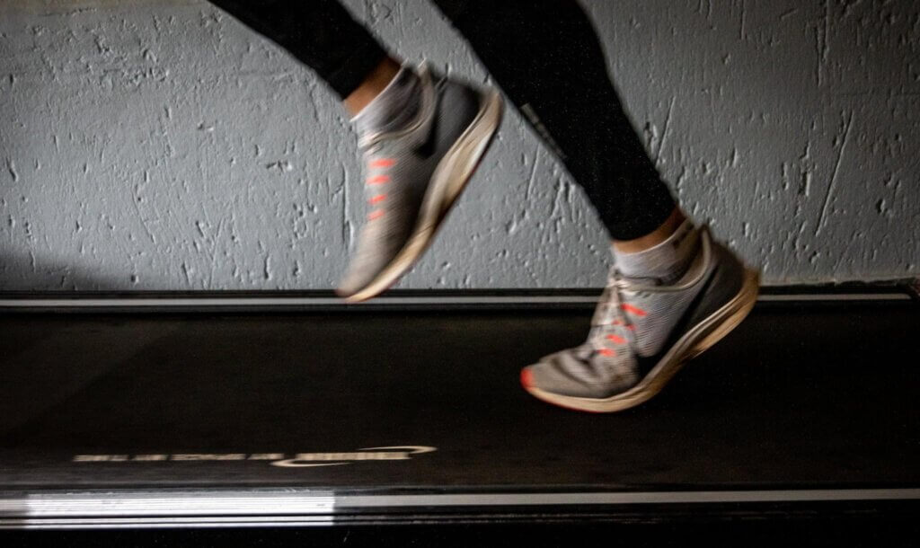 Feet running on treadmill
