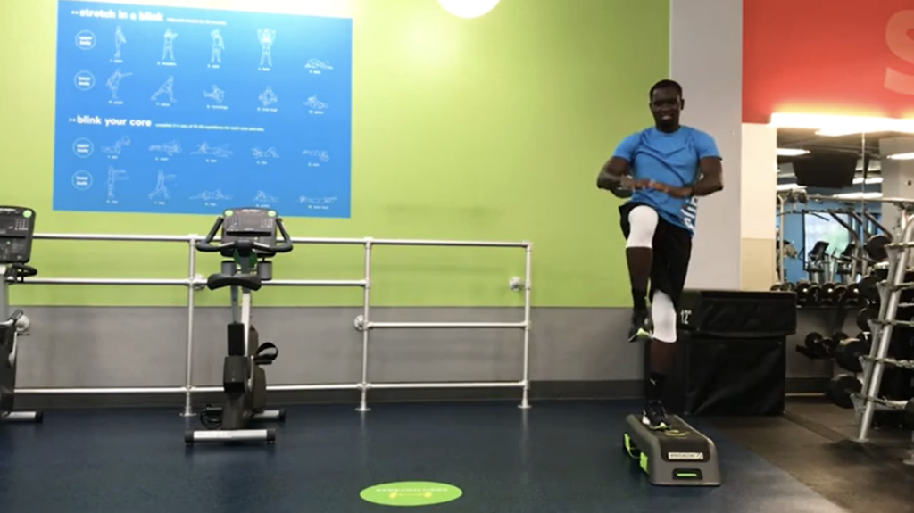 Blink trainer doing single leg step up