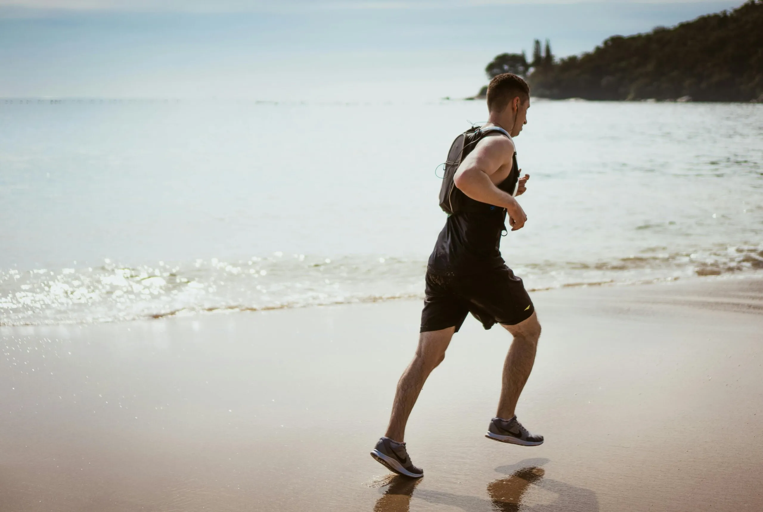 Man running on the beach